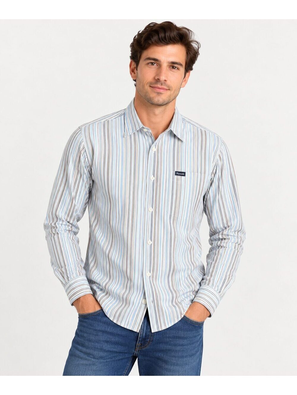 Façonnable Men's XL 100% Cotton Multicolor Striped Button Front Shirt